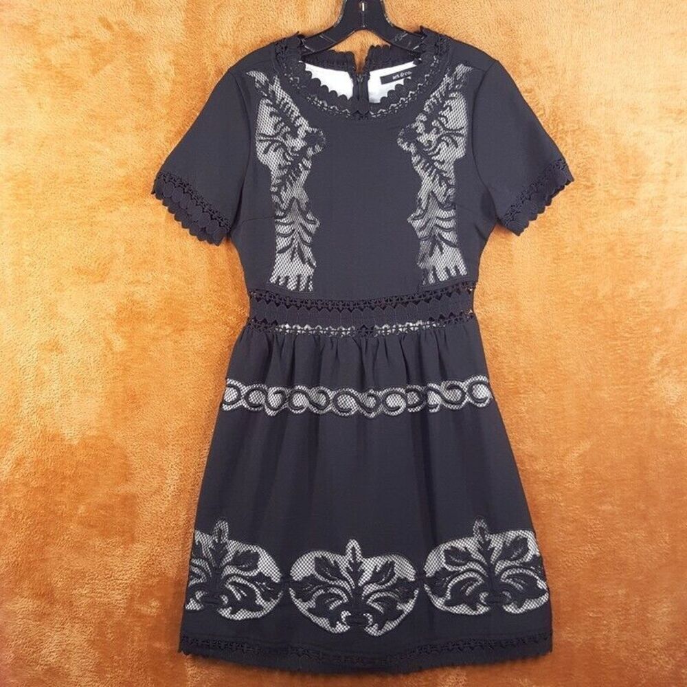 ARK & CO Womens Dress Medium Black Fit Flare Modern Prairie Cottage Mesh Inserts